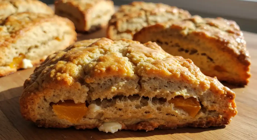 caramelized white chocolate peach scones