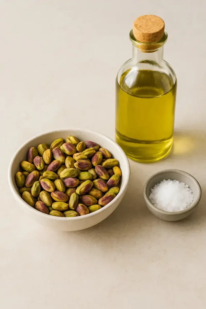 Ingredients for pistachio butter on kitchen counter