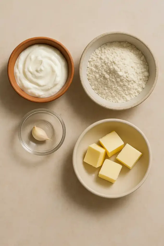 Ingredients for Greek yogurt flour garlic bread